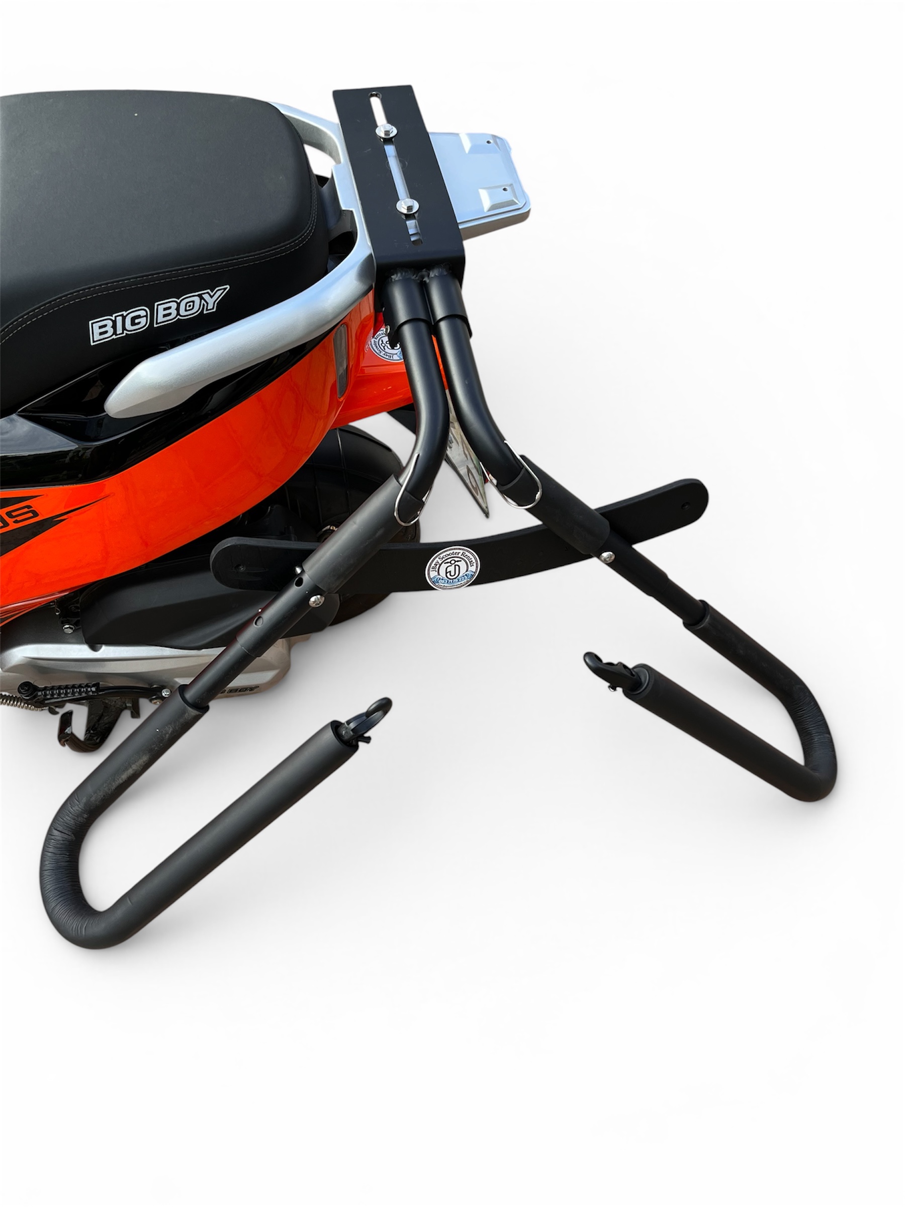 Surfboard rack fitted to a scooter